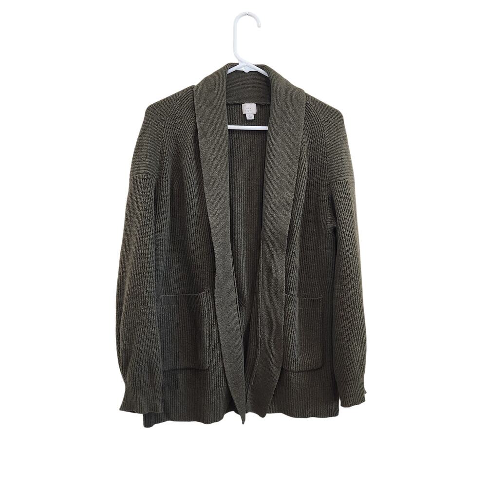 A New Day Chunky Knit Open Front Cardigan Sweater Shawl Collar Green Size Large
